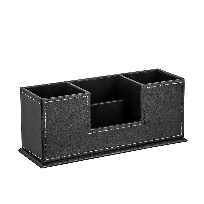Leather Double Pen Holder - Multifunctional Desktop Storage Box for Office Stationery