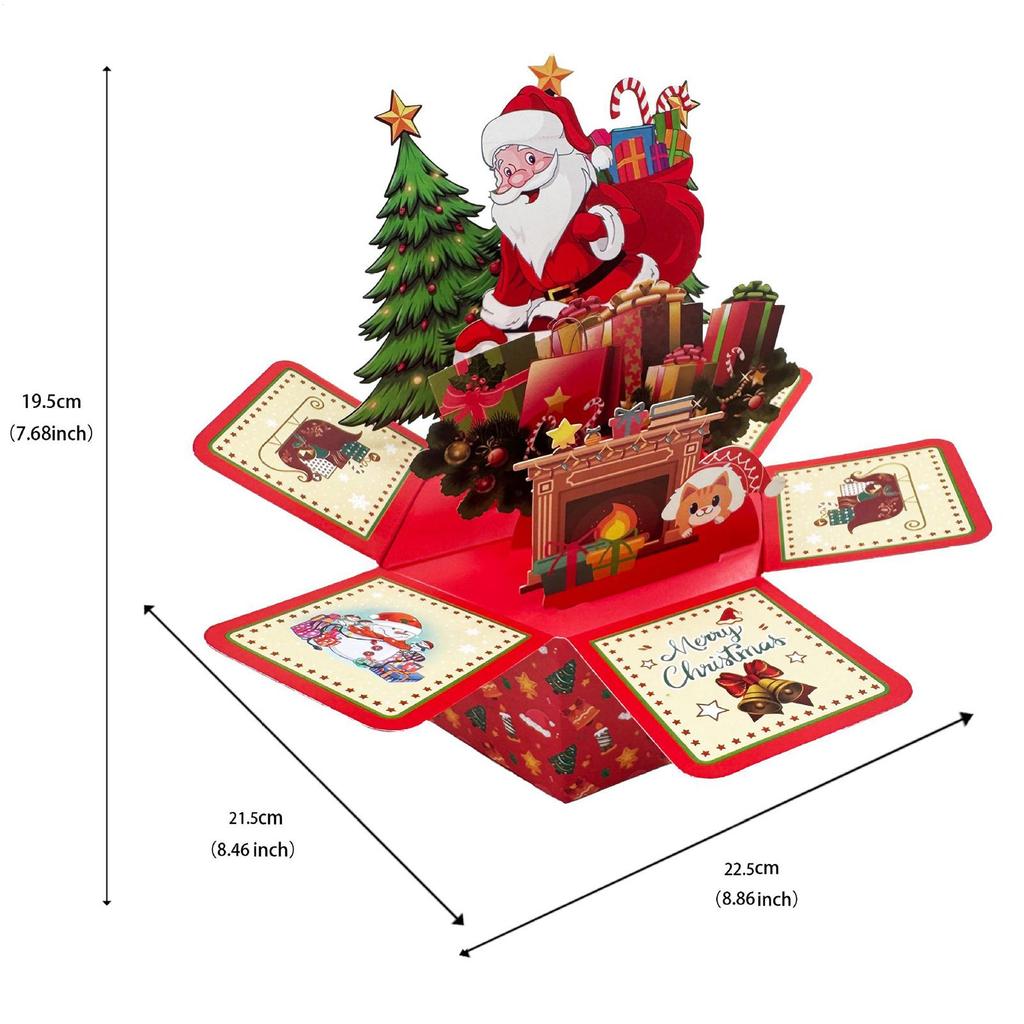 Christmas Cards 3D Popup Festive Santa Greeting Cards Hexagonal Christmas Decor With Envelops Sticky Notes For Desk Showcase