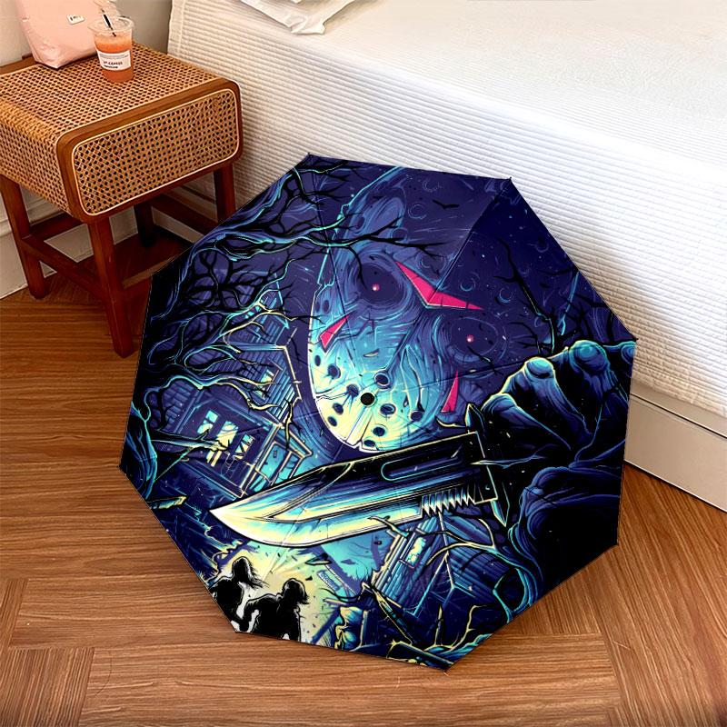 Friday 13th Pattern Pattern New Style Umbrella, 1 Piece Automatic Folding Umbrella, Portable Foldable Travel Umbrella, Outdoor Umbrella,Birthday Gift
