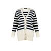 Stein Marineblau V-Ausschnitt Gestreifter Strickwaren-Cardigan Tctaw24th00034