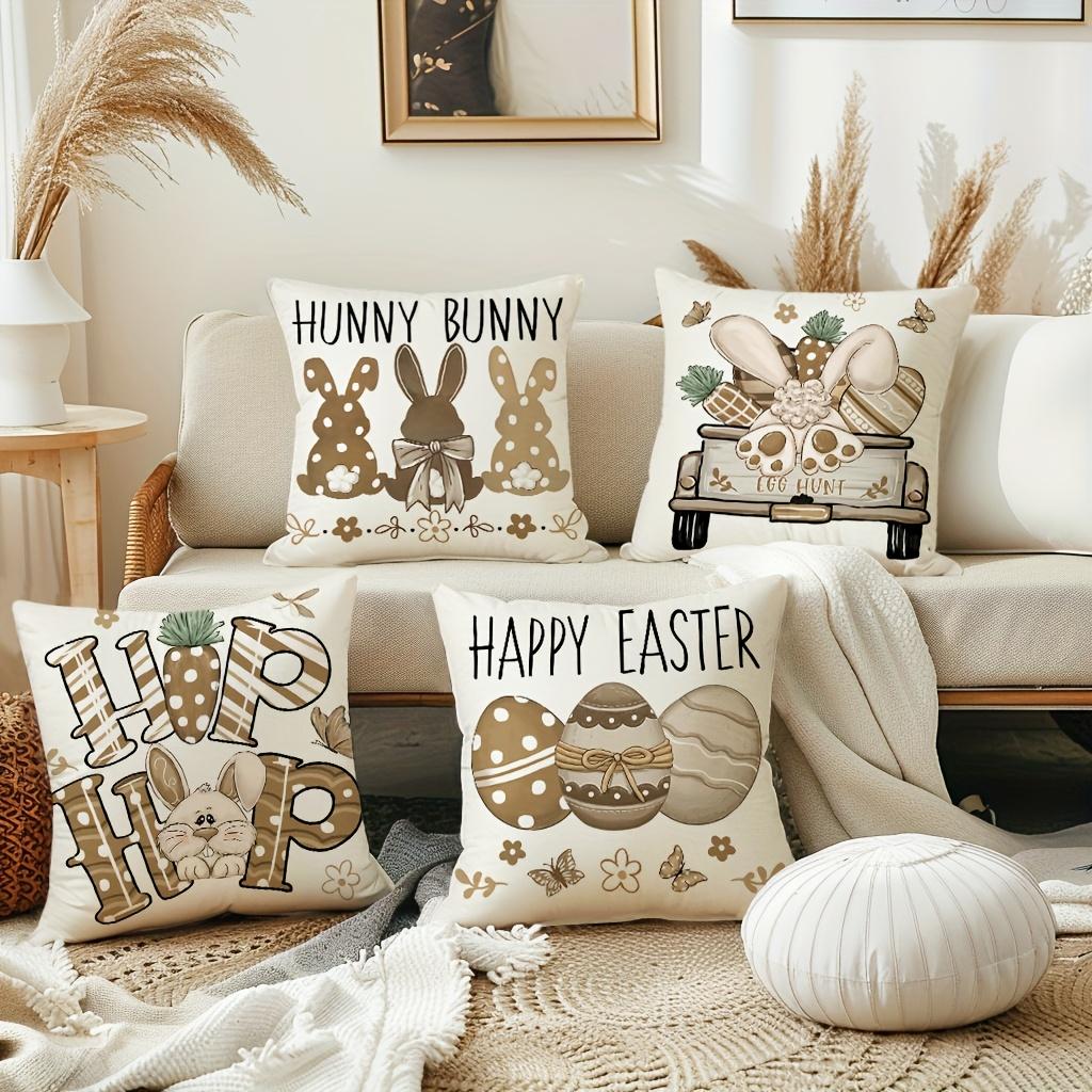 Easter Bunny Truck Egg Pillow Covers - Farmhouse Spring Summer Indoor Outdoor Home Decor