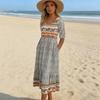 Women Bohemian Print Half Sleeve Flowy Midi Dress Elegant Outdoor Daily Wear