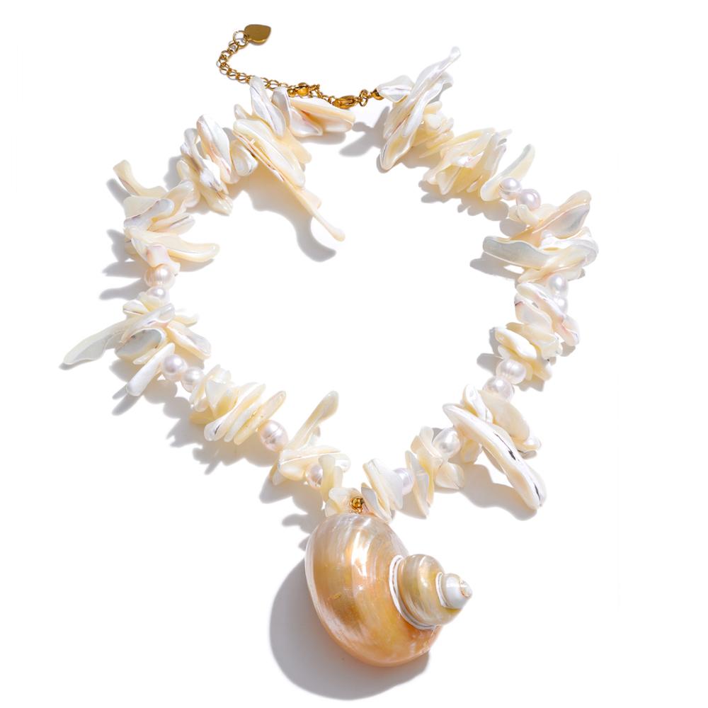 

Yhpup Natural Pearl Shell Handmade Chain Conch Pendant Necklace Ocean Style Fashion Jewelry Summer Holiday Trendy Accessories