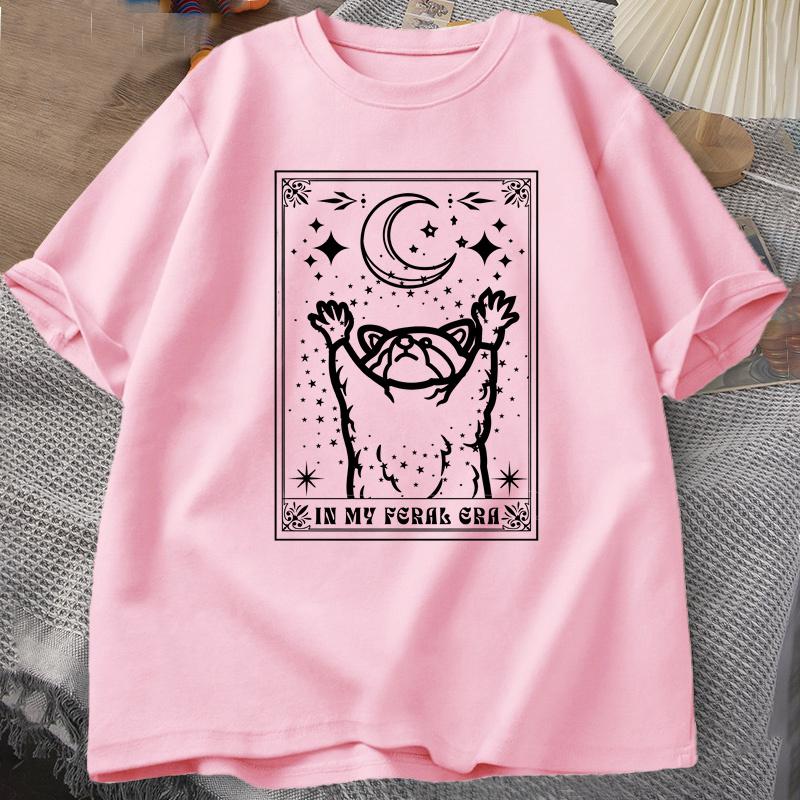 In My Feral Era Raccoon T Shirt Mystical Racoon Tshirt Tarot Card Print T-shirt Summer Cotton Short Sleeve Tee Shirt Unisex Clothes