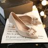 High Heels Female Stiletto French Niche Fairy Style Single Shoes Sequined Pearl Wedding Shoes Bridal Shoes with Wedding Dress Xiaoxiangfeng