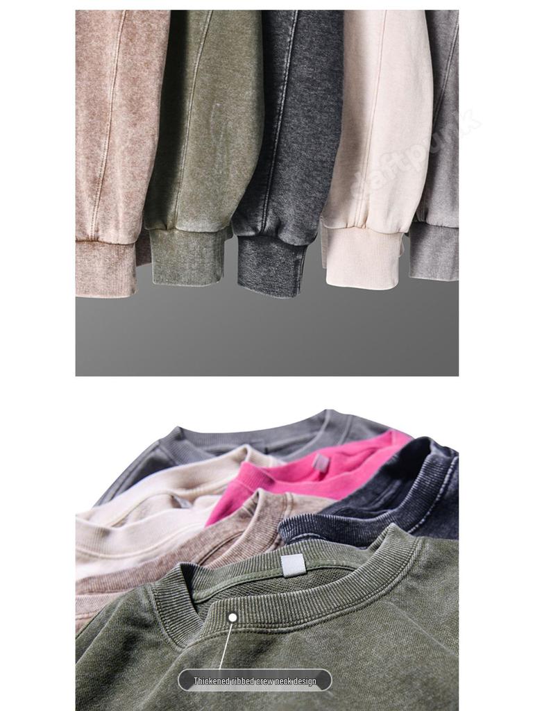 Men's 350g Vintage Washed Long Sleeve T-shirt - Lightweight Round Neck Casual Base Layer for Spring & Autumn.