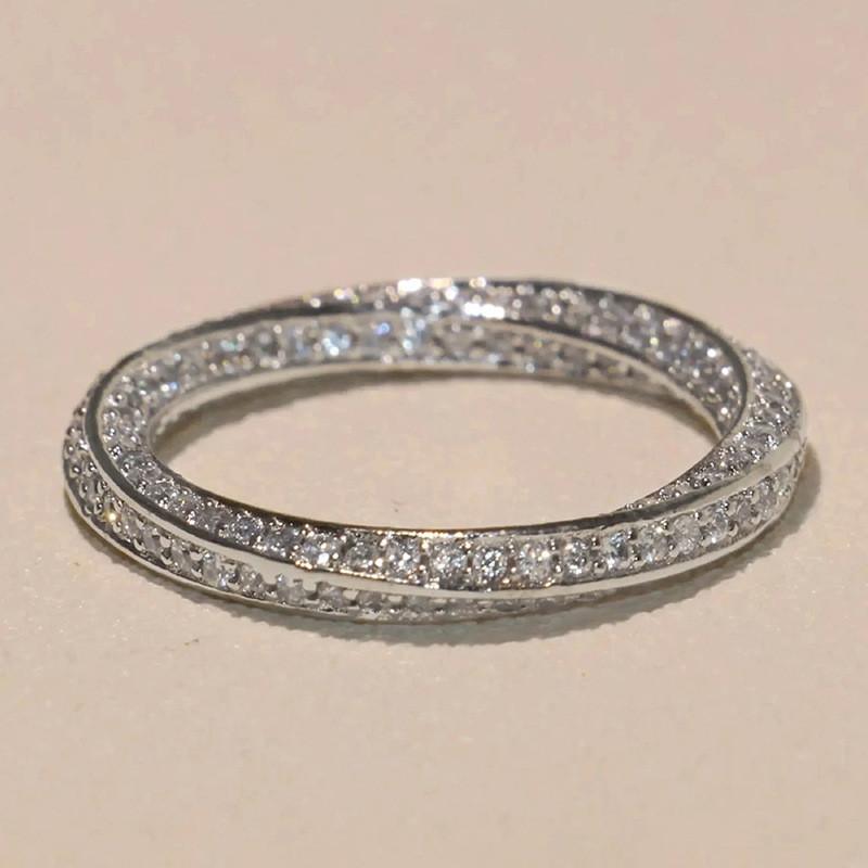Trendy Twist Promise Rings 925 Sterling Silver Full with Cubic Zirconia Sparkling Wedding Band Accessories Hot Fashion Jewelry