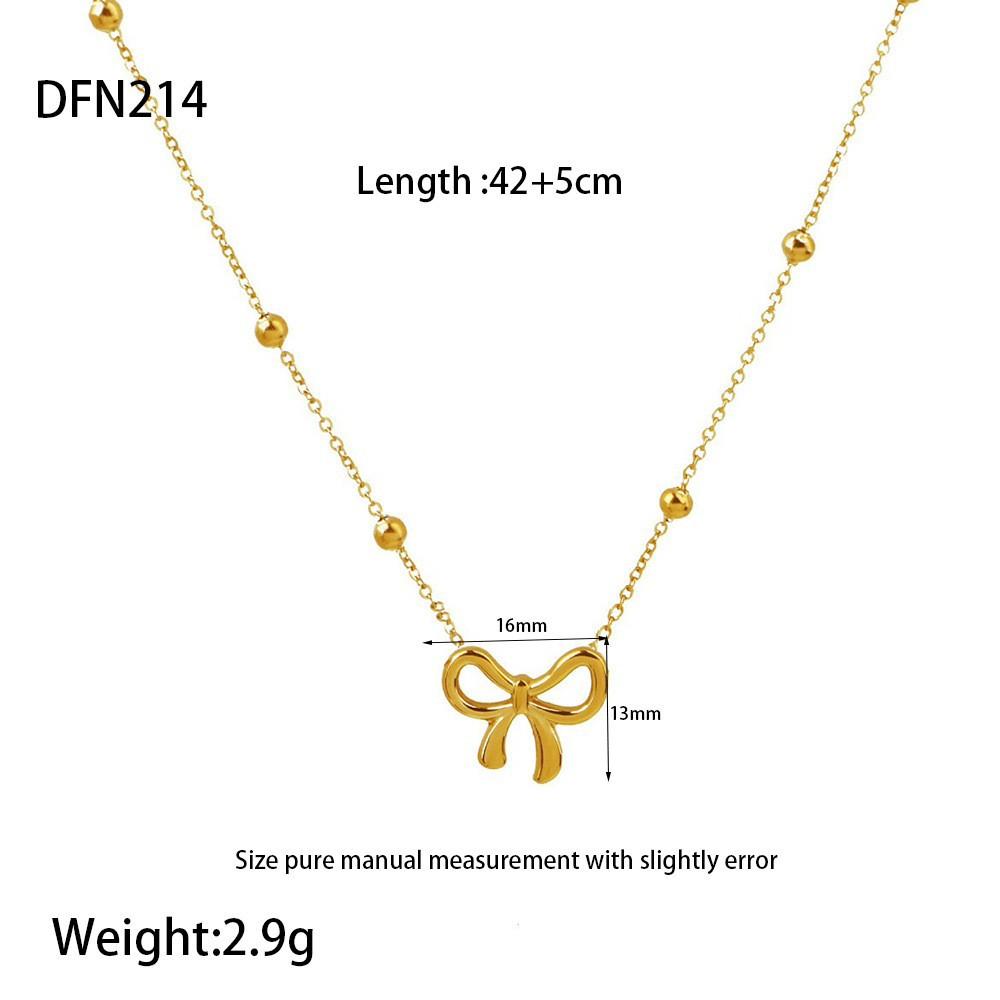 European and American French Light Luxury Plated 18k Gold Stainless Steel Fritillary Bow Pendant Necklace Women's Bead Chain Jewelry