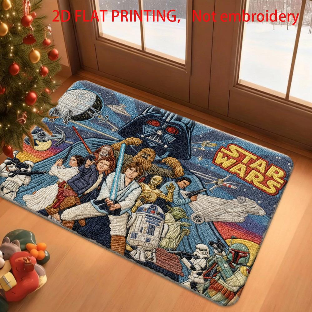 1pc Polyester 2D Flat Printing Star Wars Doormats Star Wars Flannel Floor Carpet, Soft Non-Slip Mat for Living Room Bedroom, C