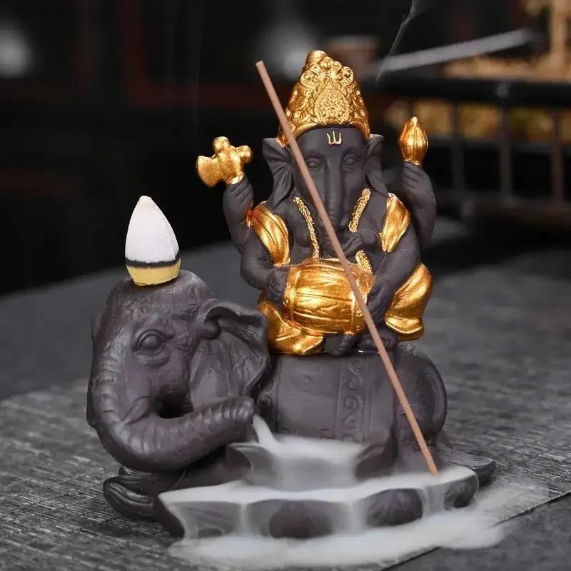 1pc Ganesha Backflow Incense Burner Handicrafts Incense Stick Holder Home Ornaments Purple Clay Censer (Without Incense)