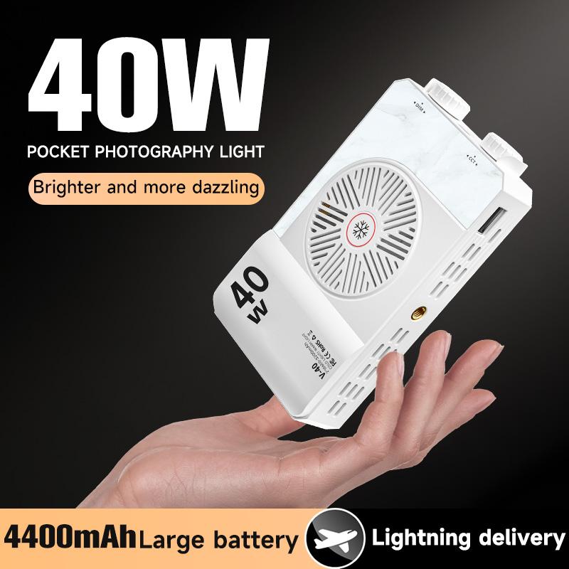 40W LED Camera Light 2800K-9000K RGB Video Light 4400mAh Rechargeable Handheld Fill Light Photography Lighting