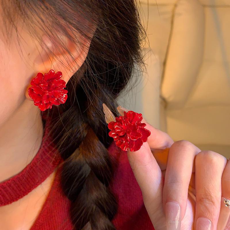 Ankola Red Geometric Earrings for Women - New Year Festive Love, Autumn & Winter Style