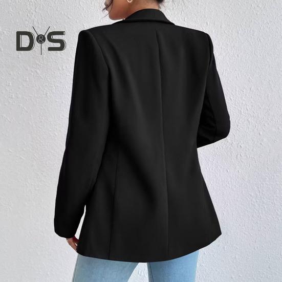 Dámský oblekový kabát jaro podzim jednobarevný business oblek kabát klopa dlouhý rukáv klopa kapsy otevřená přední bunda