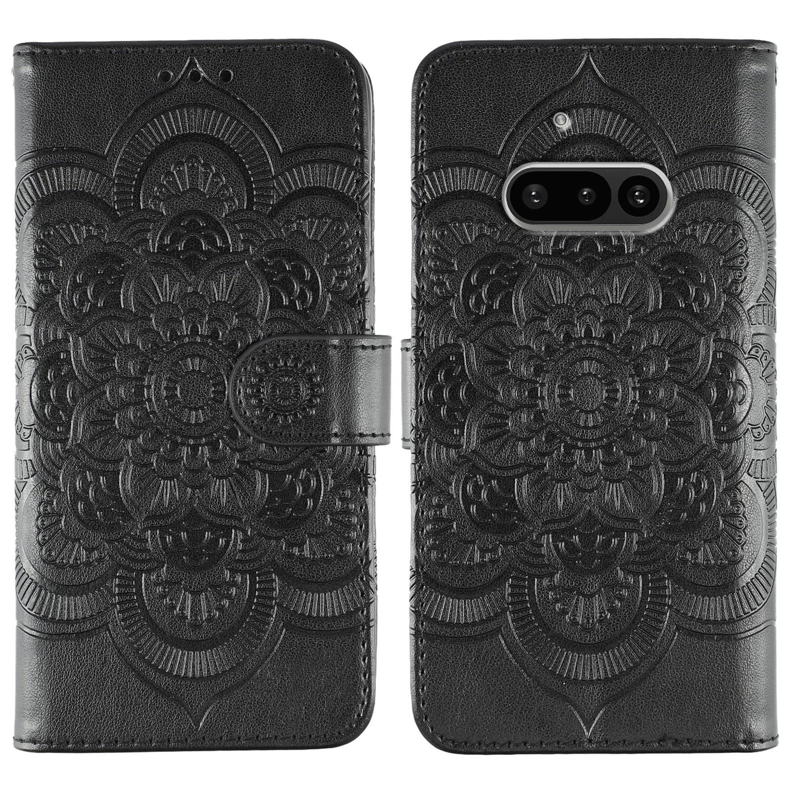 

For Nothing Phone (3a) Case PU Leather Mandala Imprinted Design Wallet Phone Cover Black