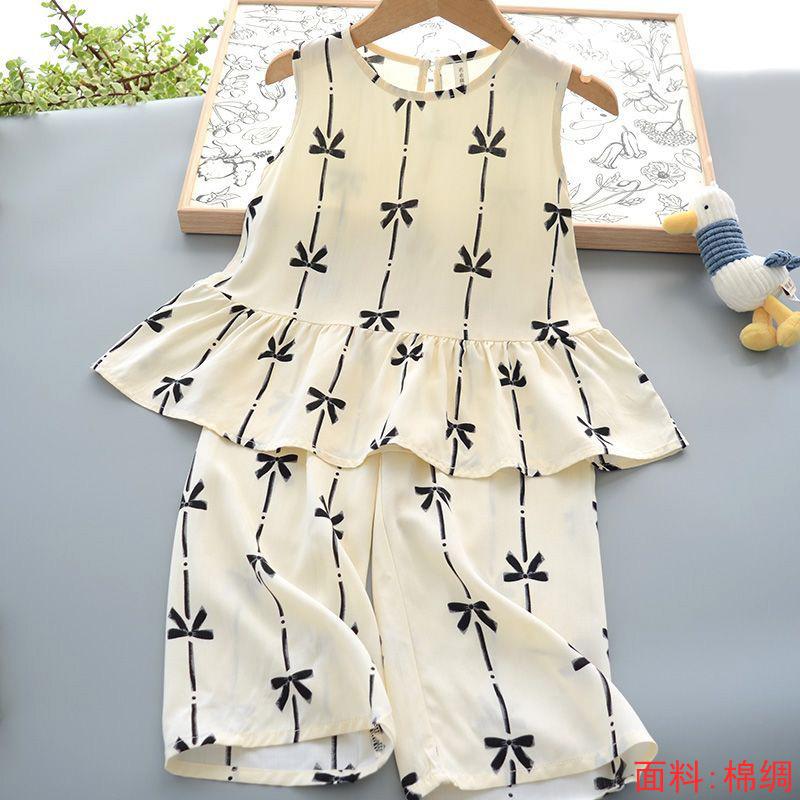 Girls Summer Floral Rayon Vest And Shorts Set Cute Baby Cotton Silk Home Wear Two Piece Outfit For Kids