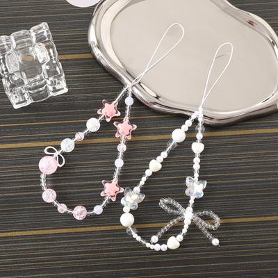 Clear Pearl Bow Cell Phone Chain Cute Keychain Pendant Fashion Luggage Pendant