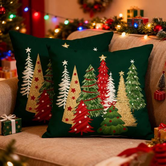 Weihnachts Karierter Kissenbezug Weihnachtsbaum Kissenbezug mit Verdecktem Reißverschluss Karomuster Zierkissenbezug für Festliche Heim Bauernhaus Deko