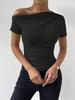 New Summer Slim Fit Ruffled Asymmetrical Short Sleeve T-Shirt Top