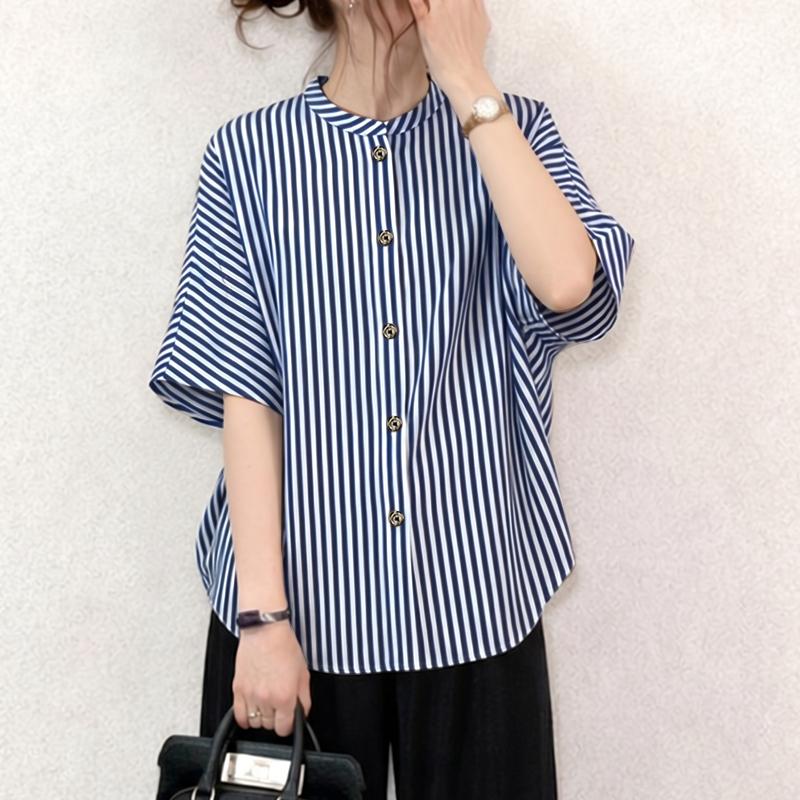 ZANZEA Women Casual Round Neck Stripe Print Loose Half Sleeve Blouse