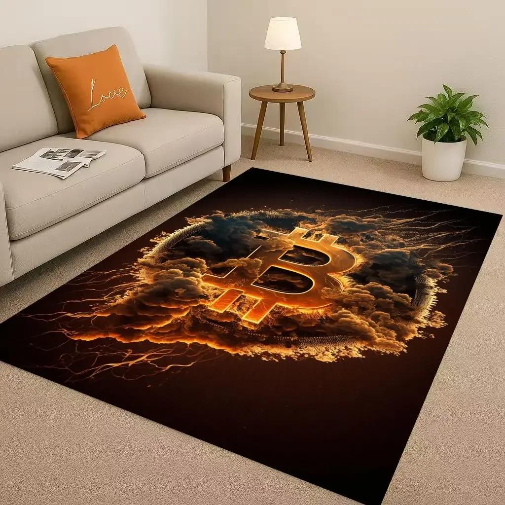 HD Rich BTC Bitcoin Circuit Board Art Cartoon Living Room Non-Slip Area Rug Carpet for Bedroom Playroom Sofa,Home Decor Doormat