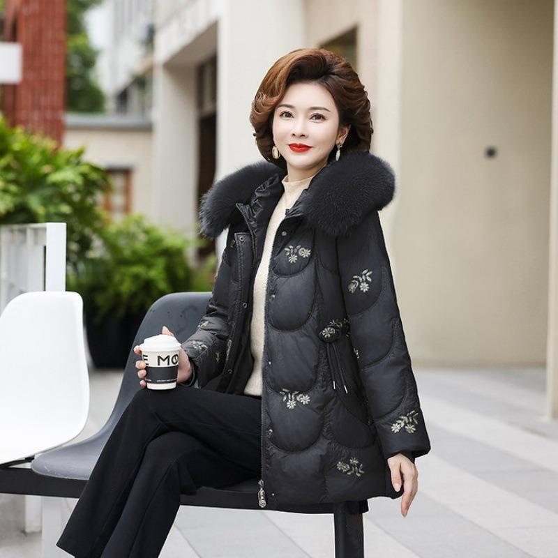 Winter down jacket new real fur collar winter women's clothing thickened warm white duck down jacket
