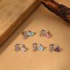 Sweet Heart Bow Horseshoe Ring & Pink Heart C-Shaped Spiral Earrings