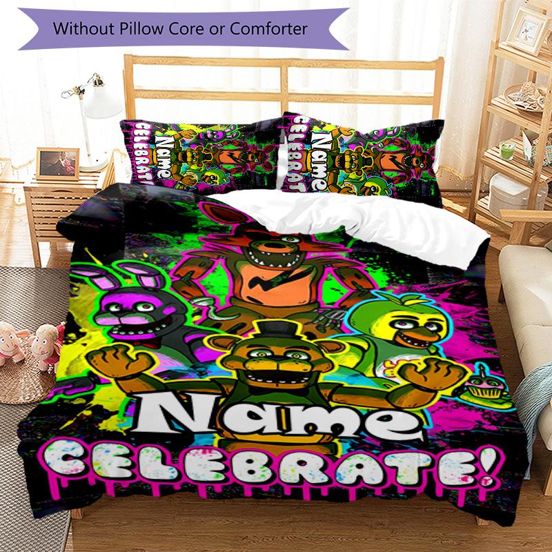 3pcs Freddy Bear1 Cover Set - Personalized Name, HD Printed Bedding with 1 Cover and 2 Pillowcases - Perfect for Home Decor, Easy Care