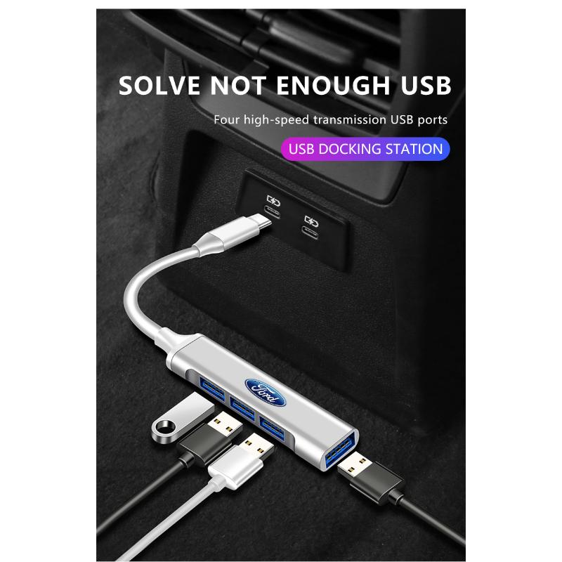 Neuer Typ-C auf USB Adapter Multi-Port Verteiler Hub Autozubehör Für Ford Focus Mondeo Kuga Fiesta MK7 Escort Explorer Edge 2 4 MK2