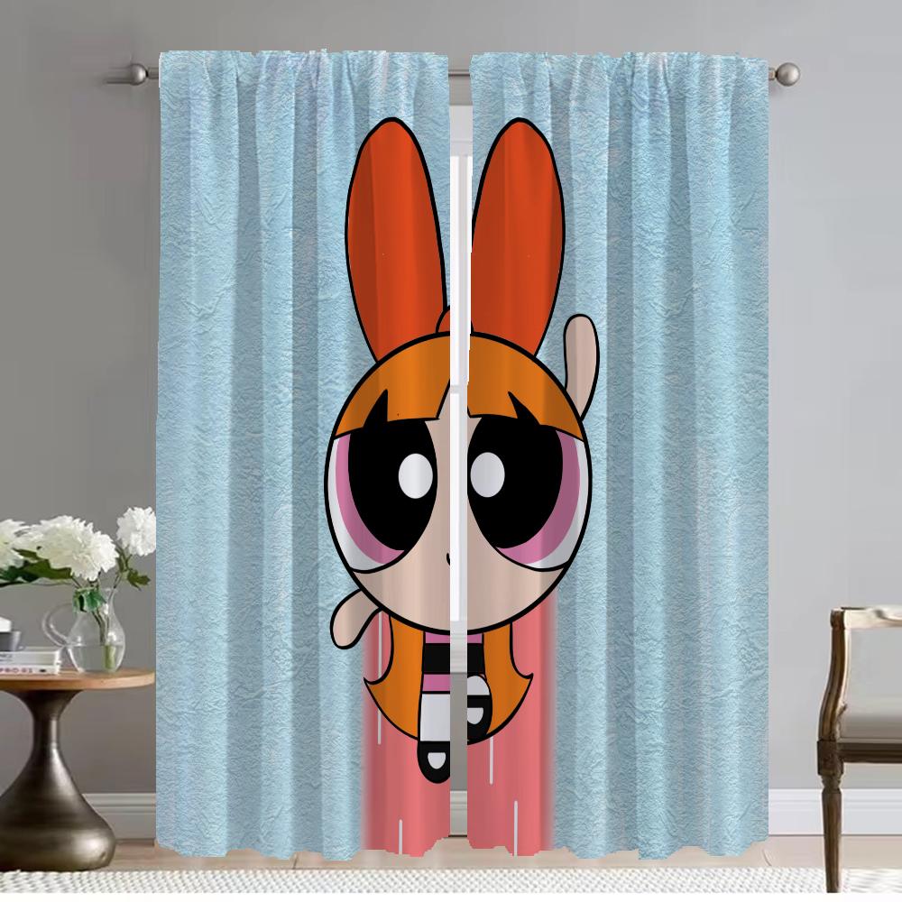 PowerPuff Girls Shades Kitchen Curtains for Camera Partition Halloween Decoration Modern Living Room Curtains 2 Pieces Curtain