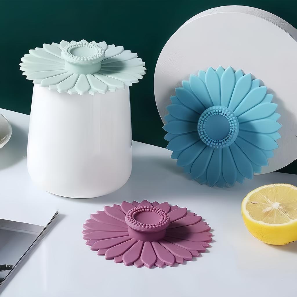 1pcs Silicone Sunflower Shaped Cup Lid, Multifunctional, Dustproof and Leak Proof, for Tea Cups and Teapots
