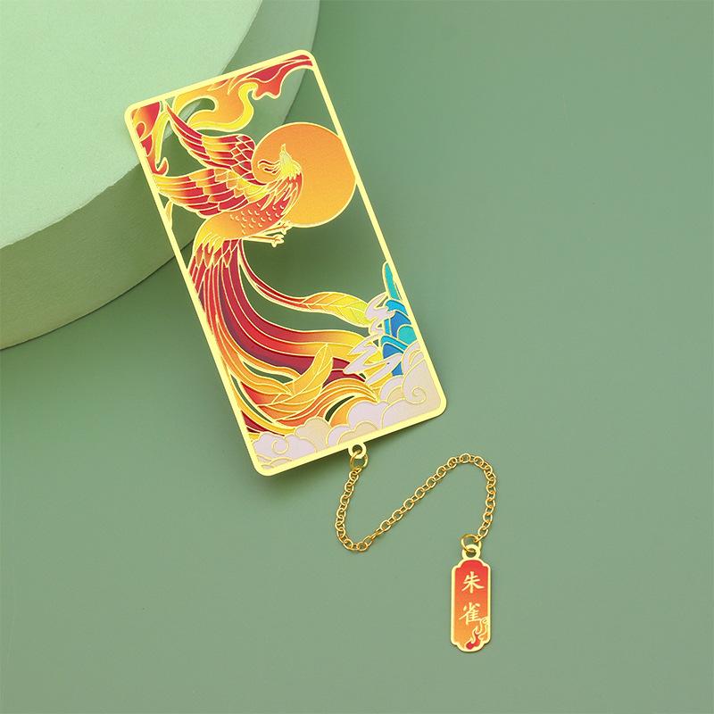 Hollow Brass Metal Bookmark Chinese Style Vintage Tiger Dragon Bookmarks Tassel Pendant Decorative Student Gift School Stationer