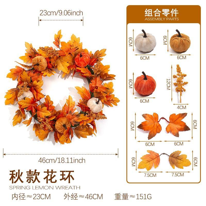 Maple Leaf Wreath Door Decor Fall Harvest Festival Thanksgiving Home Decoration Artificial Floral Garland