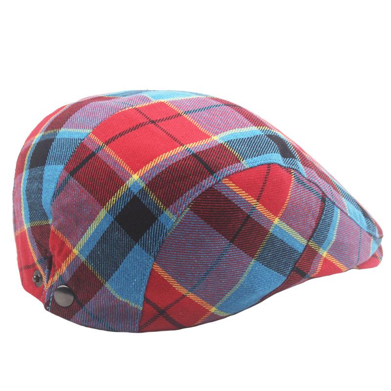 Leichte Atmungsaktive Karomuster Baskenmützen in Kontrastfarben, Retro Vintage Unisex Flache Hüte, Britische Freizeitkopfbedeckung