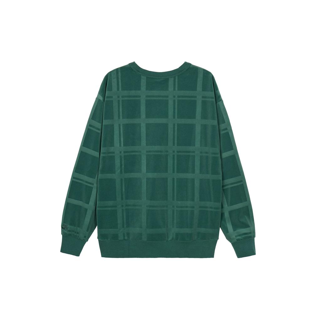 Nike Solid Checkered Skateboard Crew Neck Sweatshirt Men Tops Green DA4260-333
