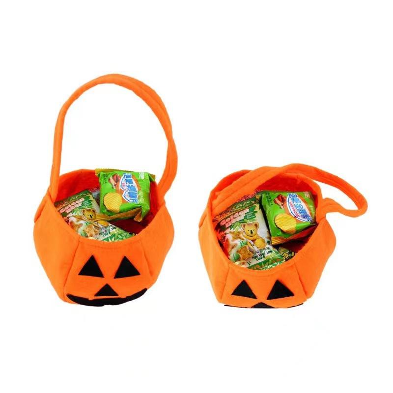 Halloween Candy Bags for Kids Non Woven Tote Pumpkin Basket Cartoon Ghost Face 3D Pumpkin Treat Bags Reusable 2pcs