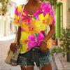 Vintage Flower T-shirt V Neck Casual Fashion Y2k Printed T Shirts Women