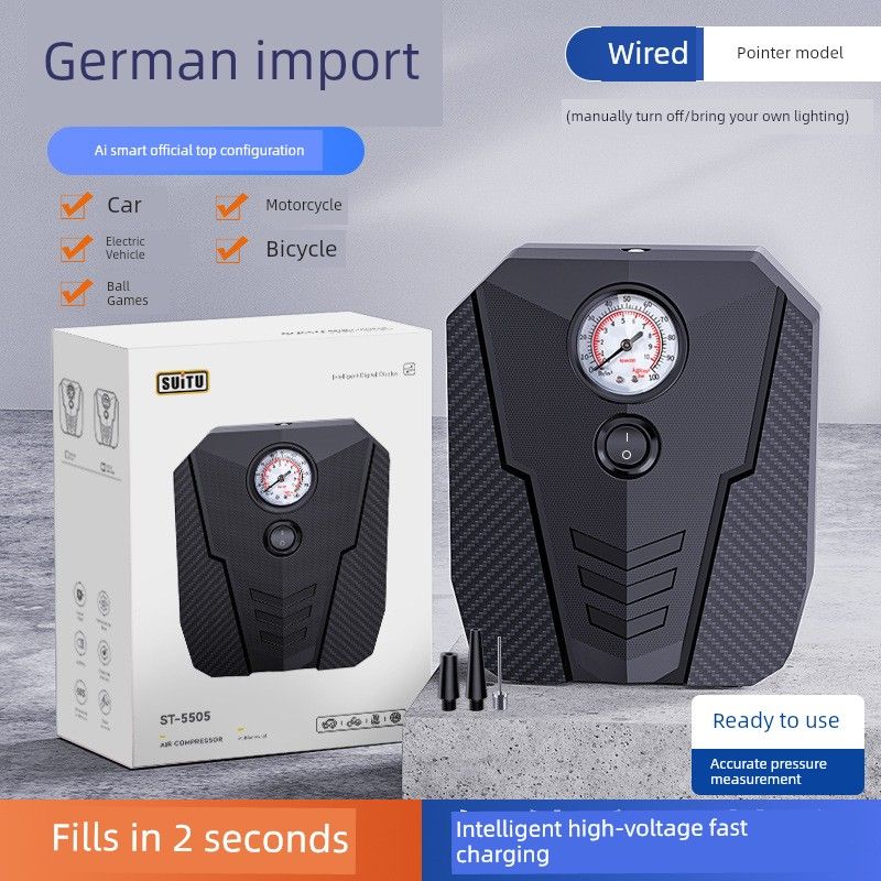 Portable Car Air Pump, High-Power Car Tire Inflator, Multifunctional Automatic Inflation and Deflation, Single-Cylinder High-Pressure Tire Inflator Pointer Model-Car Air Pump