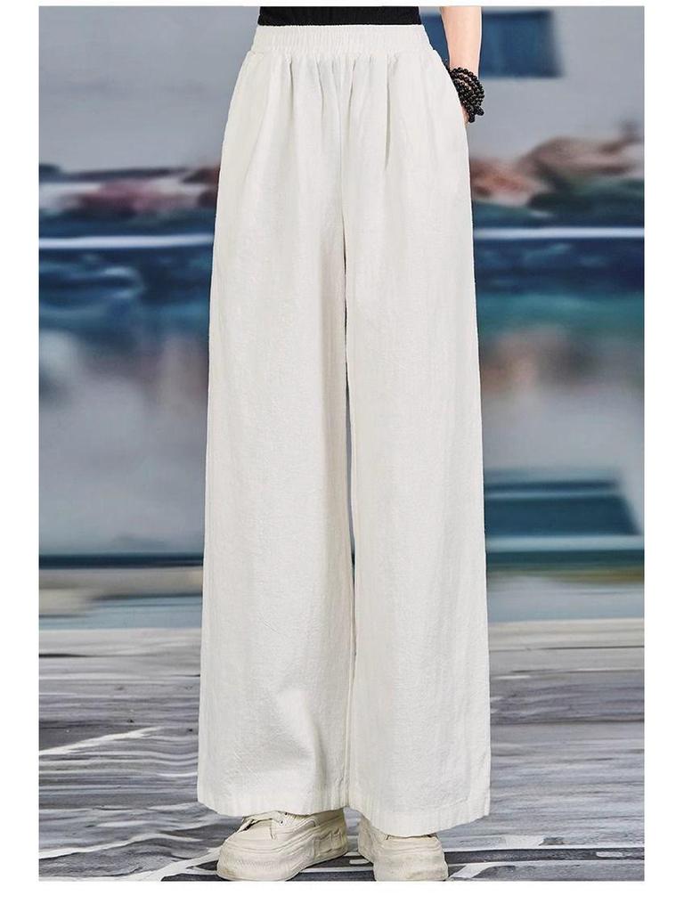 Women's Spring/Summer High-Waisted Wide-Leg Cotton Linen Pants