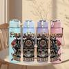 1PC Biker Skull Flame Print 750ml sports water bottle leakproof straw lid outdoor office home