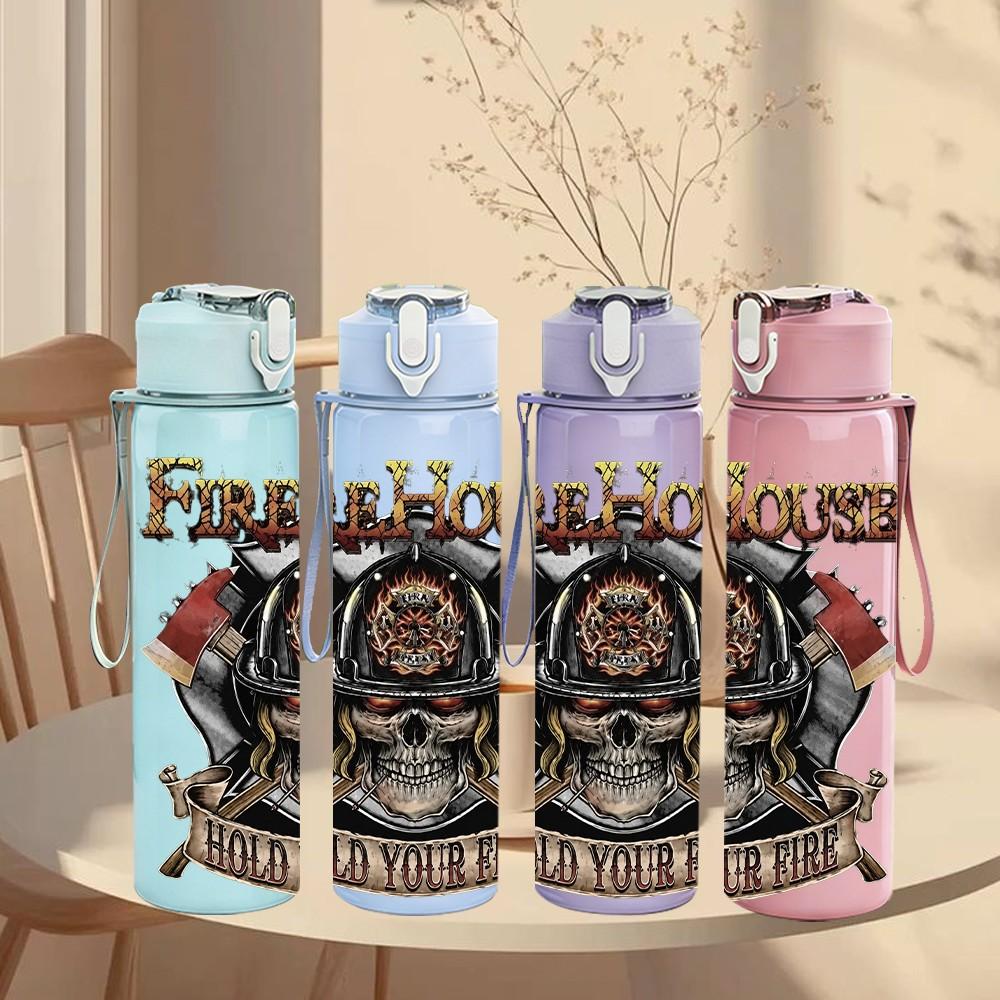 1PC Biker Skull Flame Print 750ml sports water bottle leakproof straw lid outdoor office home