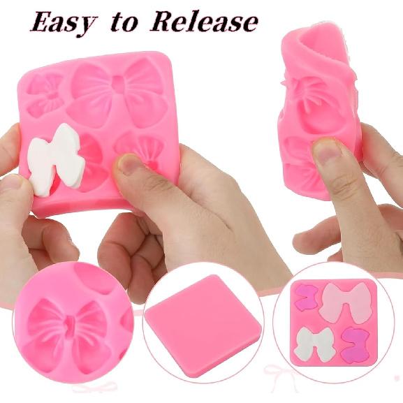 Bows Soap, 3D Silicone Mat Chocolate Cake Fondant Baking Making Clay Ice DIY Hard Gummy Cube Tray Set Decoration Handmade Craft for Kids