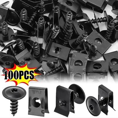 KJOY 100/80/60/40/20 pezzi Clip Metalliche a U con Viti per Auto e Motociclette Rivetto Autofilettante Antiruggine Set Assortito amagi