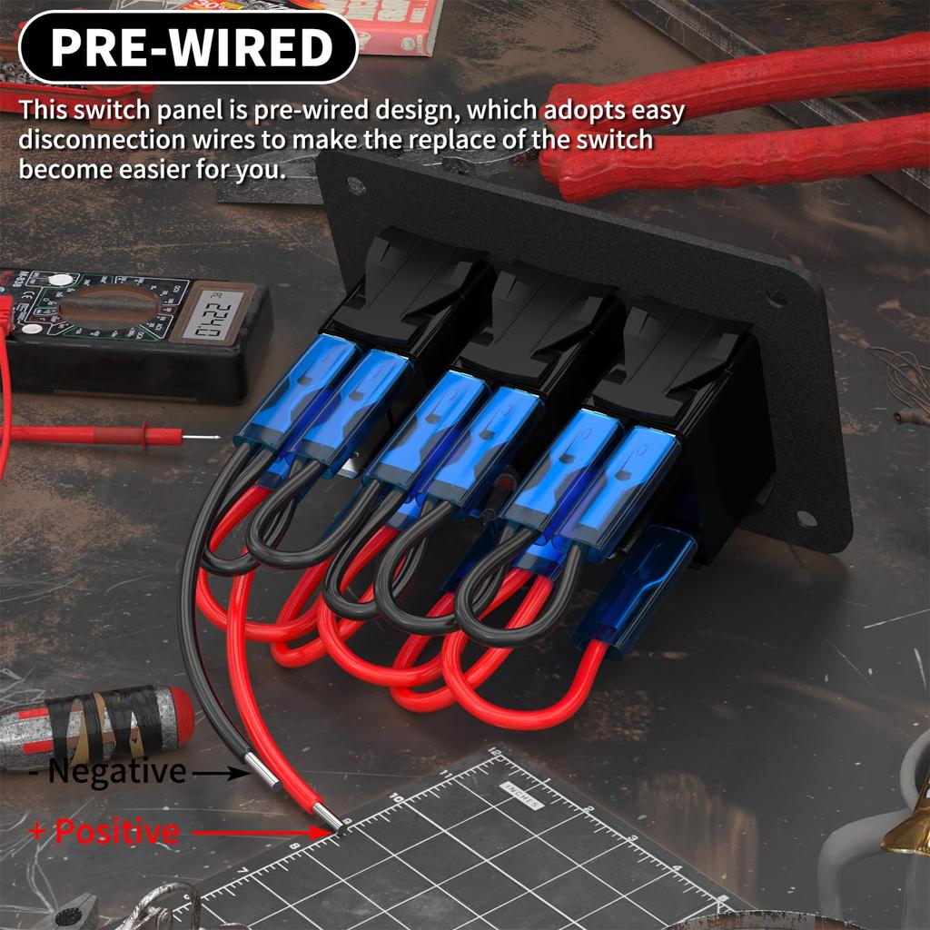Marine Switch Panel Waterproof 12V 3 Gang Rocker Switch Panel Blue LED for Car Truck Boat RV UTV ATV RZR