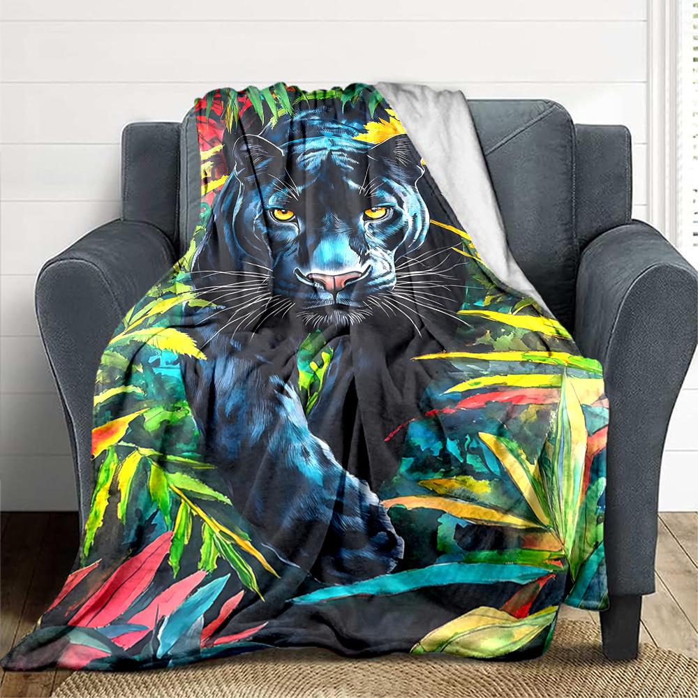 1pc Panther, Jungle Blanket Lightweight Blanket Throw Blanket For Sofa, Bed, Travel, Camping, Livingroom, Office, Couch, Chair yy251010012 100x150cm