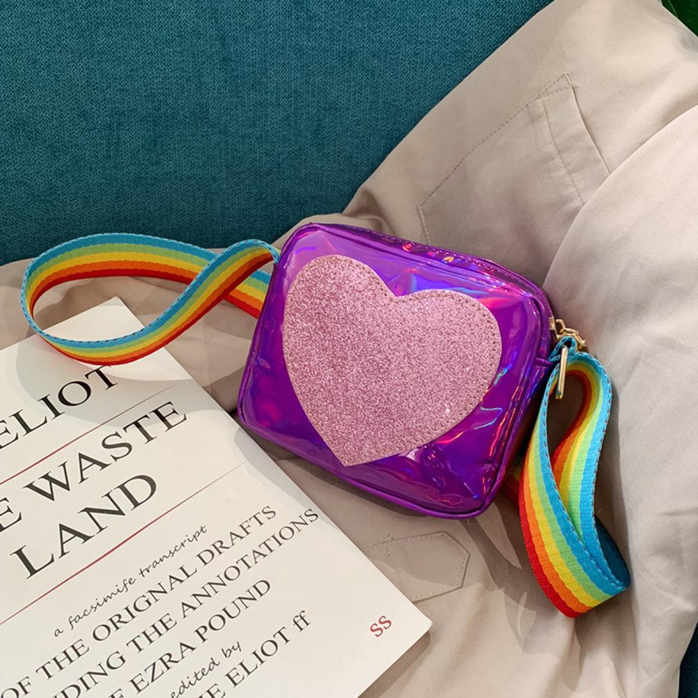 Women Girls Love Heart Handbag Kids Bag Messenger Shoulder Bag Rainbow Shoulder Strap Crossbody Bag