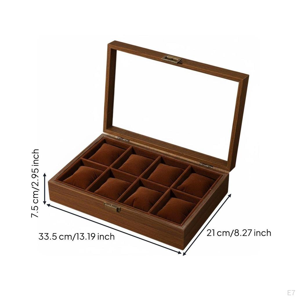 Watch and Jewelry Storage Box Soft Velvet Lining Wooden MultiCompartment Design Glass