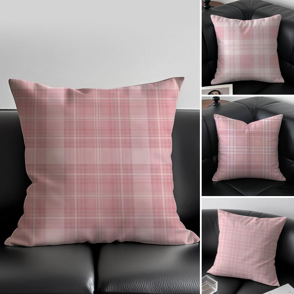 Pink And Purple Tartan Design Cushion Cover Pillow Case Ultra Soft Skin Friendly Fabric Cloud Like Comfort & Concealed Zipper