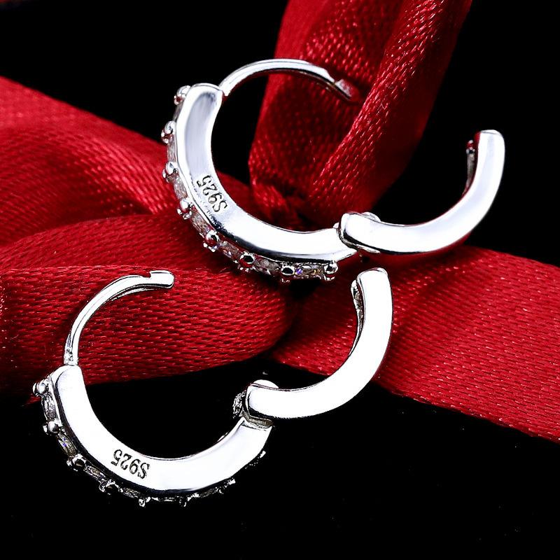 925 Silver  Single Row Crystal Women Korean Fashion Round Earrings New Gold Color Ear Jewelry
