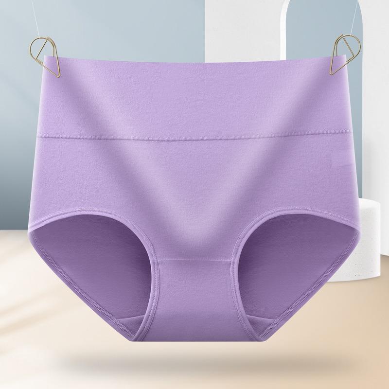 Women High Waist Solid Color Breathable Hip Lifting Tummy Control Cotton Underwear