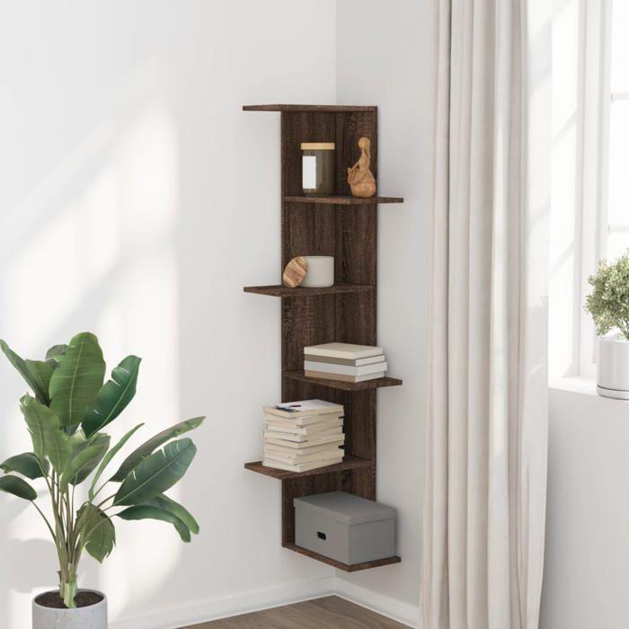 VidaXL Étagère d'angle murale chêne marron bois d'ingénierie, étagère d'angle, étagère suspendue, étagère murale suspendue, 852633